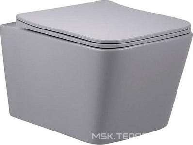 Унитаз подвесной, безободковый, 520х360х350мм, сиденье ультратонкое с микролифтом, крепеж в компл., (цв.серый матовый),  ZZ Vincea Q-Line VT1-12MG