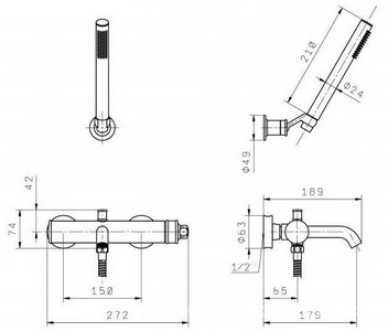 Смеситель для ванны, лейка в компл., (цв.бронза),  ZZ Migliore Ermitage Mini 31417