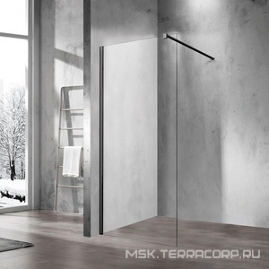 Душевая перегородка 800хh2000мм, правая/левая, (стекло прозрач.8мм, поперечн. укорачиваемый кронштейн 1200мм, фурнит. цв.черный мат.),  ZZ Vincea Walk-In VSW-1H800CLB