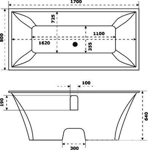 Ванна отдельностоящая из искусственного камня Good Door  170x80 см, перелив по центру, БЕЗ слива-перелива, цв. белый, ZZ Good Door Мадрид Ва00006