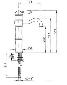 Смеситель для раковины однорычажный в высоким изливом, (цв. бронза, ручка El Capitan),  ZZ Nicolazzi Classica 3472 BZ 75