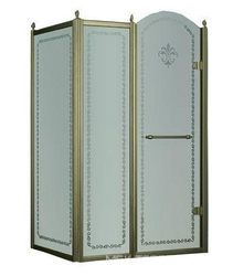 Душевой уголок 1000х1000хh2118мм, квадрат, "Правый" распаш. дверь справа, с неподв.стенкой (стекло матовое с прозр/узором, 8мм, фурн/бронза) Retro XX