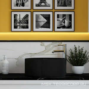 Раковина накладная на столешницу, круглая, 400x400хh165мм, без отв.д/смесит., без перелива, (цв.черный матовый),  ZZ Aqueduto Espiral ESP0140