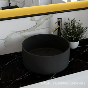 Раковина накладная на столешницу, круглая, 400x400хh165мм, без отв.д/смесит., без перелива, (цв.черный матовый),  ZZ Aqueduto Espiral ESP0140