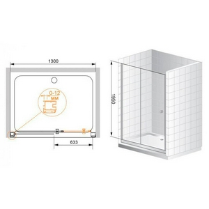 Дверь в нишу 1300хh1950мм, сдвижная с неподв. сегментом, левая/правая (вход 633мм), (стекло прозр. 6мм, фурнит. цв.хром),  ZZ Cezares Anima ANIMA-W-BF-1-130-C-Cr