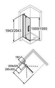 Дверь распашная 900хh1943мм, правая/левая, с неподв сегм., для боковой стенки, (профиль матовое серебро, стекло прозрачное),  ZZ Huppe Huppe Refresh 9P0502 087 321
