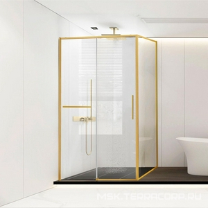 Душевой уголок 1200х900хh2000мм, прямоуг., правый/левый, (стекло прозрачное 6мм Easy Clean, фурн.цв. браш. золото),  ZZ Vincea Slim Soft VSR-1SS9012CLG