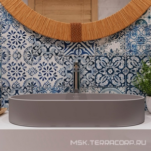 Раковина накладная на столешницу, овальная, 600x390хh120мм, без отв.д/смесит., без перелива, (цв.серый матовый),  ZZ Aqueduto Espiral ESP0230