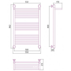 Полотенцесушитель "+"800*500 мм+1 прямая полочка, подключ.3/4, в компл.2 декор.колп.,2 кр.Маевского, 2 угол,2 телескоп.кроншт, состар. бронзаZZ Сунержа Богема 05-0223-8050