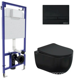 Комплект: Унитаз подвесной+сиденье с микролифтом цв.черный + инсталляция + клавиша смыва черный ZZ Berges Универсал 043326
