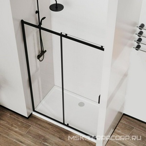 Дверь для душа, в нишу 1200хh1950мм, раздвижн., 1 дверь, 1 неподв.секц, правая/левая, (стекло прозрачное 5мм, фурн.цв.черный матовый),  ZZ Vincea City VDS-5CT120CLB