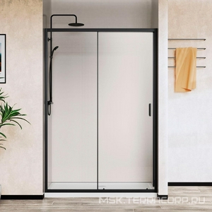 Дверь для душа, в нишу 1200хh1950мм, раздвижн., 1 дверь, 1 неподв.секц, правая/левая, (стекло прозрачное 5мм, фурн.цв.черный матовый),  ZZ Vincea City VDS-5CT120CLB