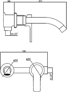 Смеситель для раковины на 2 отверстия, настенный монтаж, внутр. часть в комплекте, цв.черный ESKO ESKO SM28B