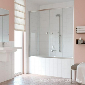 Шторка на ванну , 170x140 см, раздвижная, профиль хром глянцевый, стекло прозрачное ZZ Vegas Glass Z2V Z2V 0170 08 01