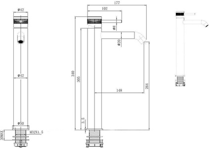 Смеситель для раковины, Высокий, без д/к, (цв.золото браш.),  ZZ Allen Brau Priority 5.31A02-GB