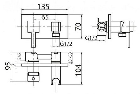 Смеситель для гигиенического душа, совмещённый с держателем лейки, БЕЗ лейки и шланга, (цв.хром), Cezares ZZ Cezares Articoli Vari CZR-DA6-01