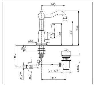 Смеситель для раковины на 1 отв. с  д/к (цв. англ.золото/ручки El Capitan),  ZZ Nicolazzi Cinquanta 3452 GF 75C