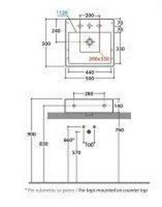 Раковина накладная на столешницу, квадратная 500х500хh140мм, с 1 отв.д/смесит., с переливом,  ZZ Globo Stone SCQ51.BI