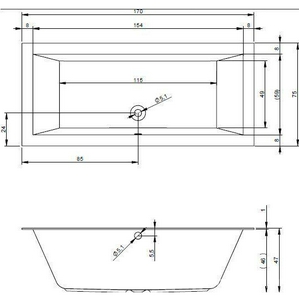 Ванна 170х75см, без ножек/рамы, панелей, слива-перелива, (акрил цв.белый матовый), Lugo Velvet ZZ Riho lugo B132001105
