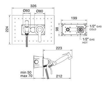 Комплект гигиенический, встраиваемый смеситель, гигиен.лейка, шланг, кронштейн, (цв. золото),  ZZ 3M Miss 1677 DD