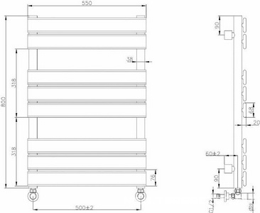 Полотенцесушитель водяной 500*800 мм, П8, фитинги в комплекте, цв.черный ZZ Boheme Venturo 720-B