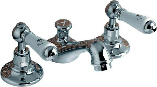 Смеситель для биде на 3 отв. c д/к, (цв.хром, ручки цв.белый),  KL Devon & Devon Dandy MARF45CR