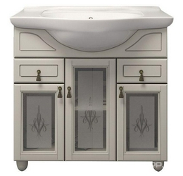 Тумба напольная Тибет 80, 870*890*510 мм, цвет слоновая кость, с художественным стеклом БЕЗ раковины Дрея 85, XX