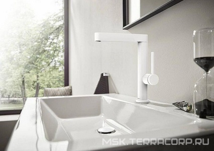 Смеситель для раковины, 230, с поворотный изливом, со сливным клапаном Push.Open, (цв.матовый белый),  ZZ Hansgrohe Finoris 76060700