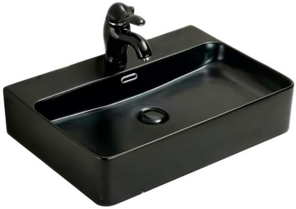 Раковина накладная 60.5x41.5x13.5 см, встроенный слив-перелив, БЕЗ донного клапана, цв. черный ZZ SantiLine SantiLine SL-1003MB