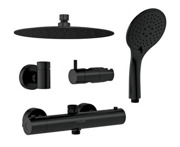 Душевая стойка для душа, термостат, ручной + верхний душ, шланг -150 см, цв. черный матовый XX Cersanit Brasko 63112