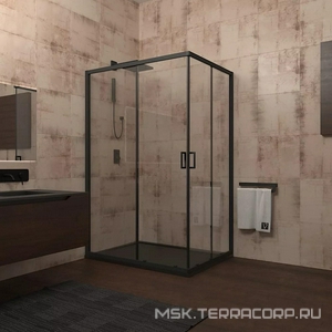 Душевой угол Veconi -14 Арт.14-10090-01-C5, двери раздвижные, cтекло прозрачное/6мм, профиль чёрный матовый,  ZZ Veconi RV RV14-10090-01-C5