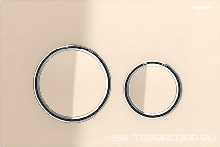 Клавиша двойного смыва, (сплав цинка, панель и клавиши стекло цв.песочно-серый, кольца цв.хром),  ZZ Geberit Sigma 21 115.884.TG.1