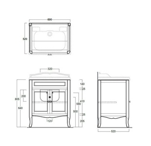 Тумба напольная 690х520хh805мм, (цв. белый, для раковины арт. AR834),  ZZ Simas Arcade ARMD70