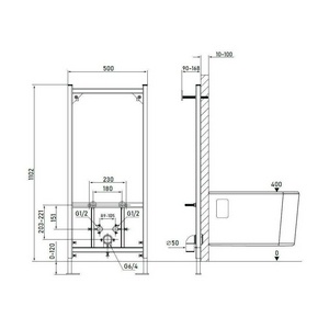 Инсталляция для подвесн. биде, 1102-1222х500мм, патрубок 50/51,4мм, крепеж к стене в компл.,  Allen Brau Base 9.30001.20
