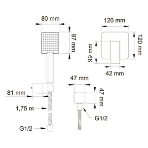 Душевой набор: смеситель встраив. в стену с внутр.частью, ручной душ, шланг 1,75м, кронштейн, шланговое подсоединение, (цв.хром), Platta ZZ Swedbe platta 5534
