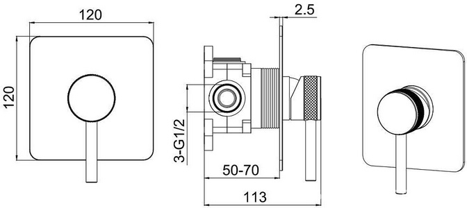 Смеситель для душа, встраиваемый в стену, внутренняя часть в компл., (цв. браш.никель),  ZZ Allen Brau Priority 5.31012-BN