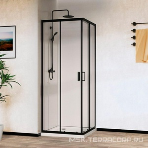 Душевой уголок 900х900х1950мм, квадрат, (стекло прозрачное 5мм, фурн.цв.черный),  ZZ Vincea City VSS-5CT900CLB