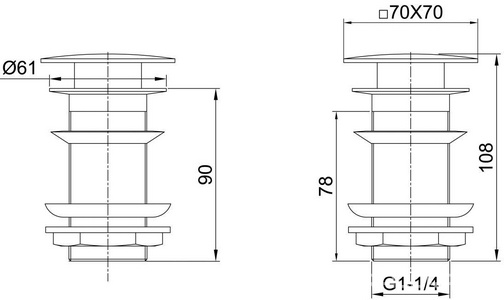 Донный клапан для сливного отверстия раковин без перелива, нажимной Clic-Clac, G 1 1/4, квадрат, (металл цв.черный матовый),  ZZ Allen Brau Infinity 5.21025-31