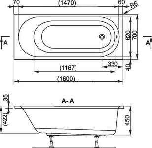 Ванна прямоугольная 160x70xh45см, без панели и каркаса, (акрил цв.белый), Kasandra ZZ Vagnerplast kasandra VPBA167KAS2X04