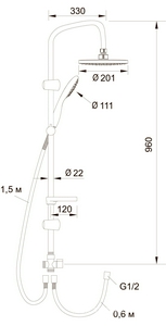 Душевой гарнитур: верхний душ 20см, ручной душ, стойка, шланги, мыльница в компл., (цв.хром),  ZZ Latuno 800 L80033