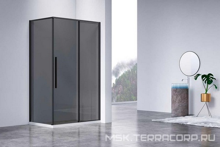 Душевой уголок 1400х900хh2000мм, прямоуг., правый/левый, (стекло тонированное 6мм Easy Clean, фурн.цв.черный матовый),  ZZ Vincea Slim-N VSR-4SN9014CGB