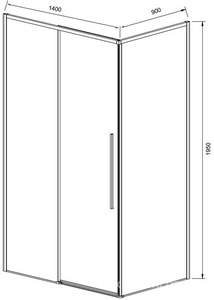 Душевой уголок 1400х900хh2000мм, прямоуг., правый/левый, (стекло тонированное 6мм Easy Clean, фурн.цв.черный матовый),  ZZ Vincea Slim-N VSR-4SN9014CGB