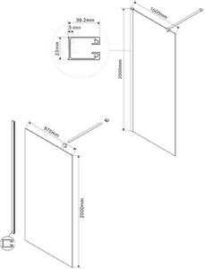 Душевая перегородка 1000хh2000мм, правая/левая, (стекло прозрач.8мм, поперечн. укорачиваемый кронштейн 1200мм, фурнит.цв.золото матовое),  ZZ Vincea Walk-In VSW-1H100CLG