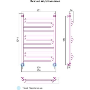 Полотенцесушитель " " 1000*600 мм, Н.Г. подключ. 3/4, комплектующие в комплекте, хром ZZ Сунержа Элегия 00-0105-1060