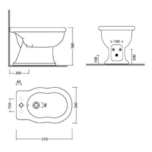 Биде напольное, 570х380 мм, с 1 отв.д/смесит., (без крепл.к полу )  ZZ TW Collection Bristol TWBR06-1