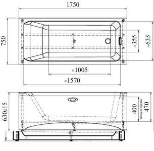 Ванна акриловая "", 1750х750 мм, БЕЗ каркаса, слива-перелива и панели, белая ZZ Vannesa Агата 2-01-0-0-1-227Ч