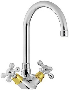 Смеситель для раковины, с д/к, (цв.хром/золото),  ZZ 3M Romantica 3615 CD VE