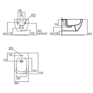 Биде подвесное 360х530мм, крепёж в компл.,  Ideal Standard Tesi T457001  / (старый арт.T355201)