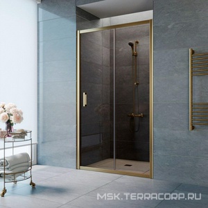 Дверь в нишу , 135*190 см, двухсекционная раздвижная с покрытием QuickNano, профиль бронза, стекло бронза ZZ Vegas Glass ZP ZP 0135 05 05