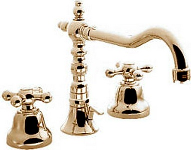 Cмеситель для раковины  на 3 отв .с д/к, высокий «Г-образн.» излив (цв.бронза),  ZZ 3M Romantica 3617 UU VE
